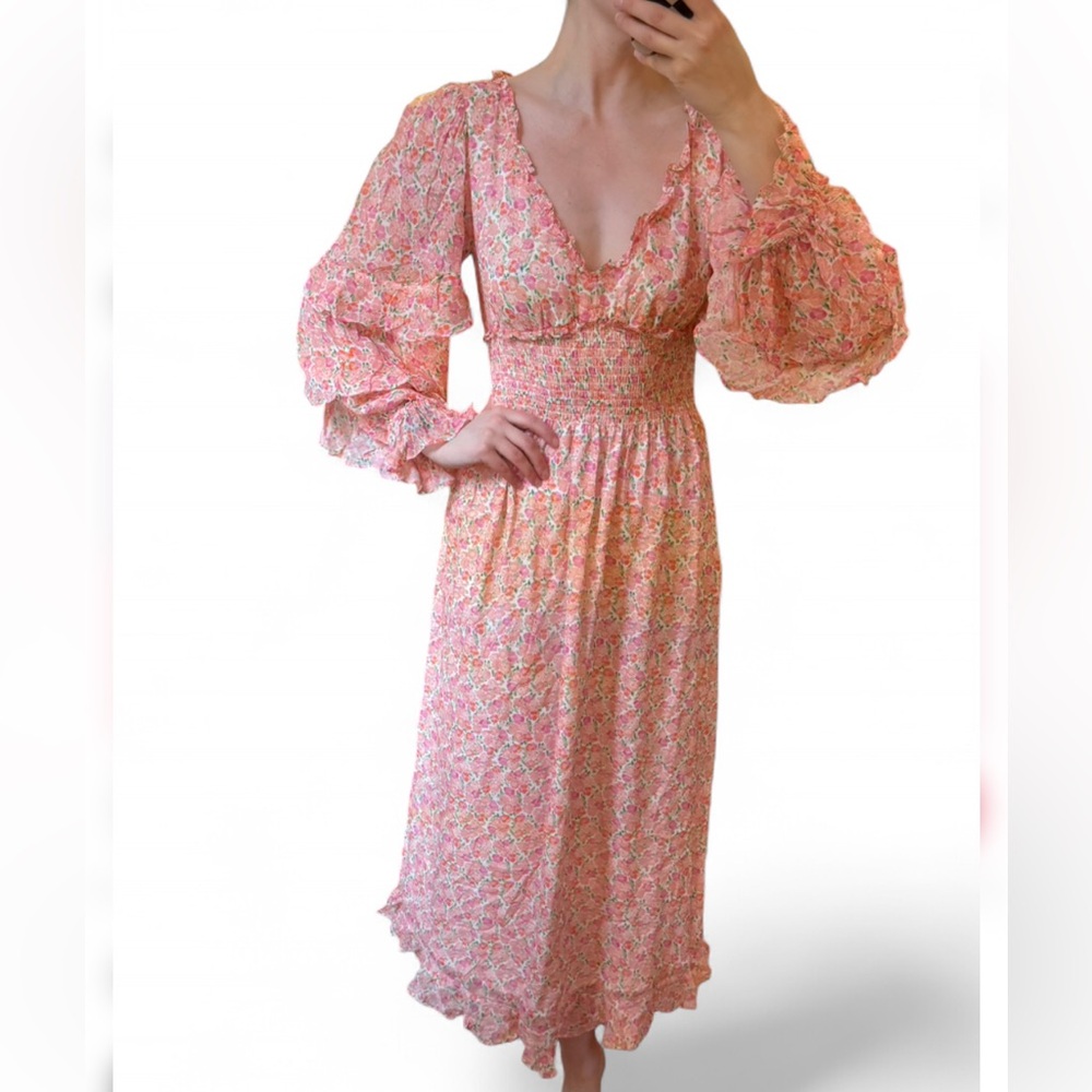 NWOT Hill House Pink Floral Ruffle Maxi Nap Long Sleeve Dress
